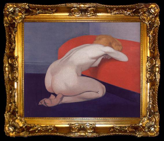 framed  Felix Vallotton Nude Kneeling against a red sofa, ta009-2